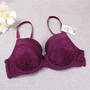 70-75ABC80A欧美少女内衣上薄下厚蕾丝全罩杯上托聚拢文胸显大