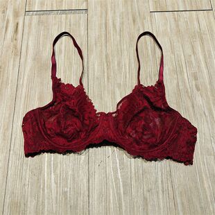 oysho家本命年性感新娘红色蕾丝钢圈上托薄款文胸大胸显小内衣