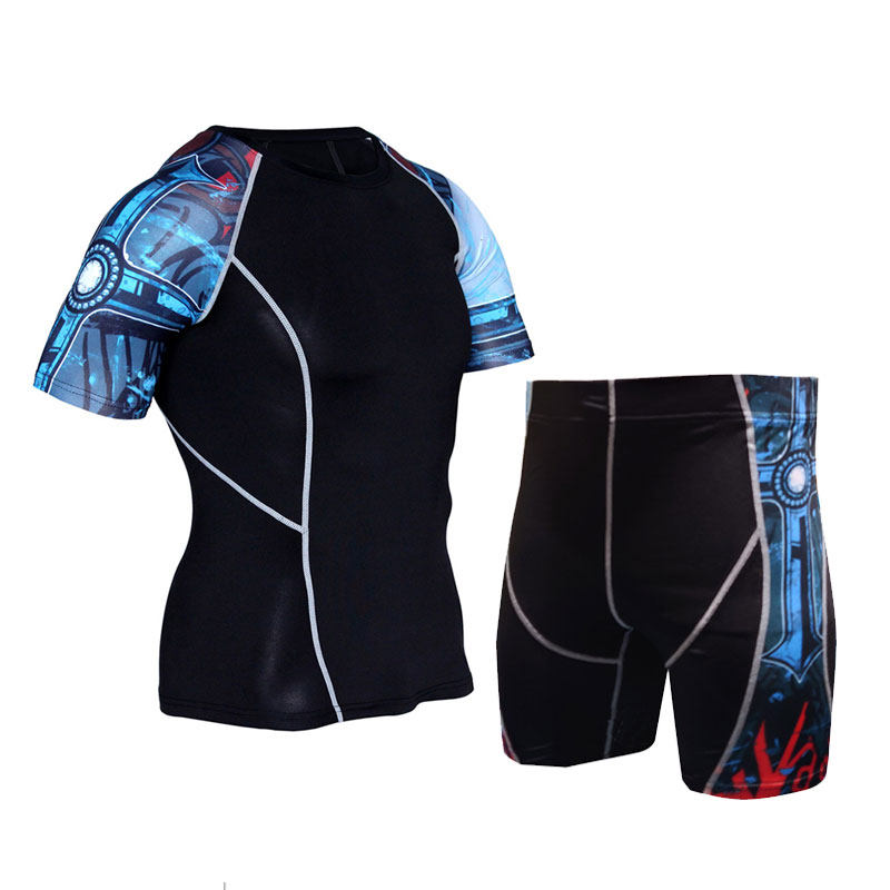 速干运动套装男夏季紧身衣跑步短袖健身房薄款短裤打底篮球运动服