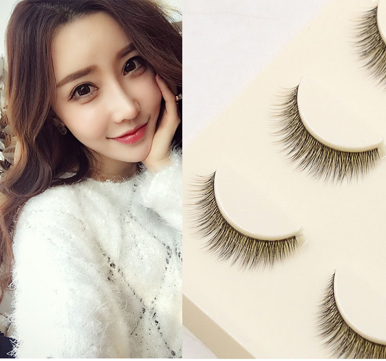 3D假睫毛 立体多层仿真自然逼真浓密眼睫毛棕色学生素颜送胶水