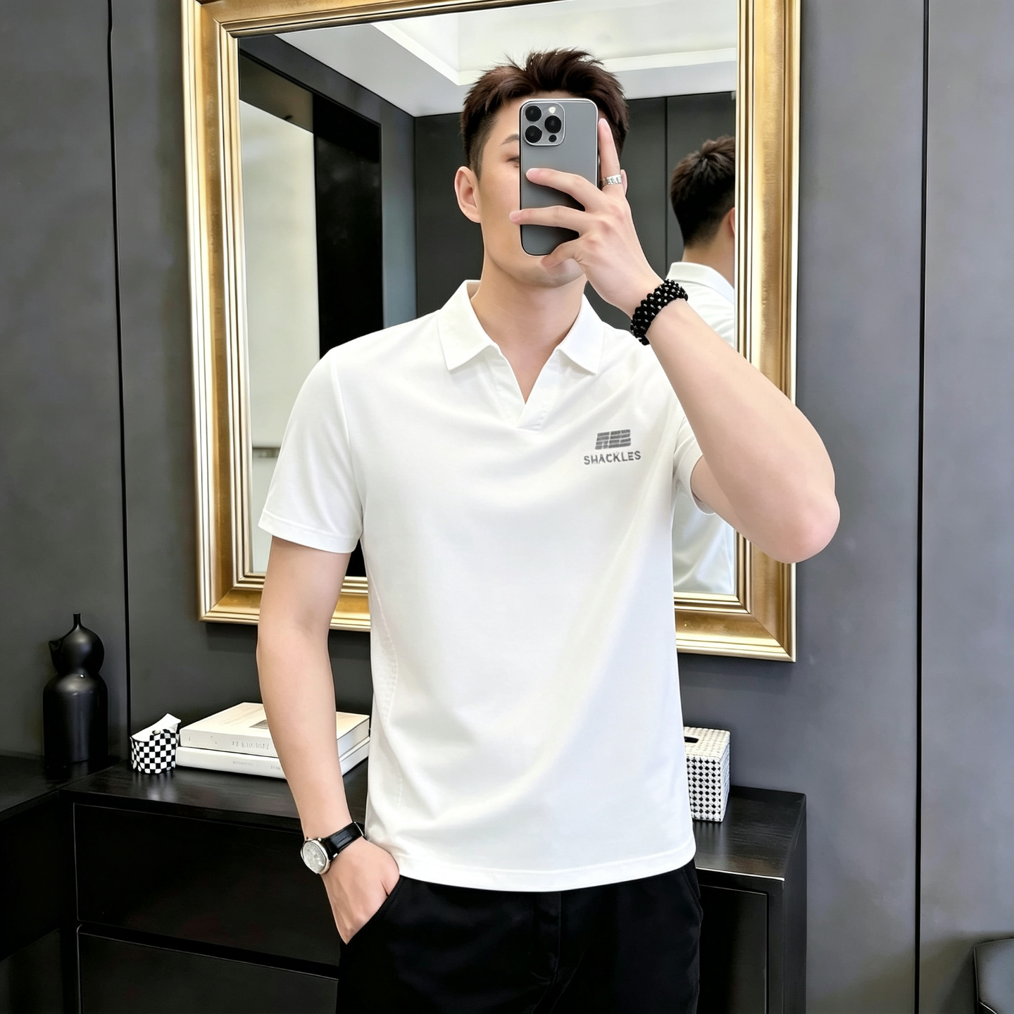LVARO 海鸥领polo衫男款短袖t恤夏季高档老钱风翻领上衣百搭男装