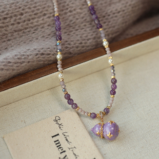 《紫馧》新中式珐琅紫色葫芦珍珠项链小众高级感颈链毛衣链