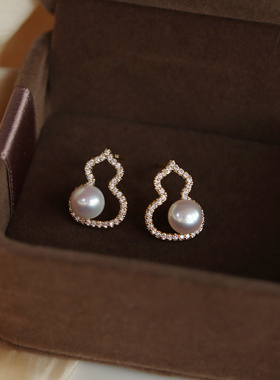 《福禄》经典葫芦天然真珍珠高级感气质耳钉女百搭耳夹无耳洞耳环