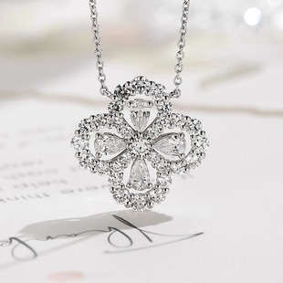 钻雅月-PT950铂金-实验室河南培育钻-定制-LOOP四叶草项链