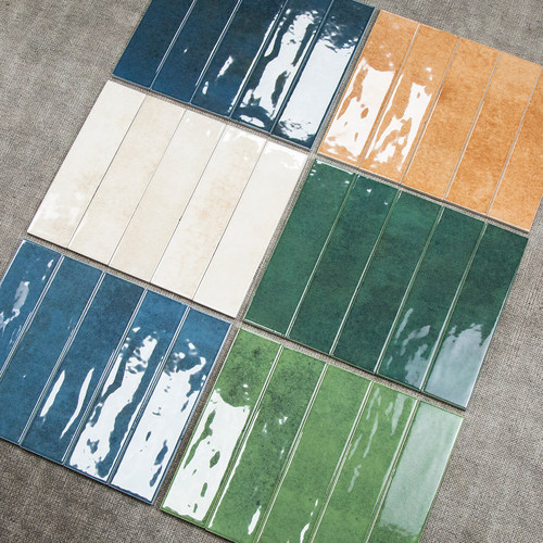 复古高温喷墨蓝绿色长条手工砖