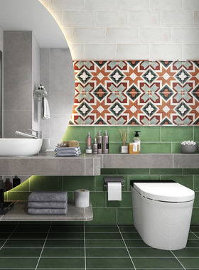 欧式花砖绿色150X300仿古喷墨厨房卫生间阳台简约现代手工花片砖