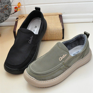 老北京布鞋男冬加绒薄绒二棉鞋防滑轻便一脚蹬时尚青黑布鞋速干面