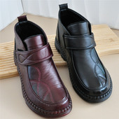 初冬老北京加绒女棉鞋 二棉鞋 薄绒高帮女短靴圆头平底休闲牛筋底黑