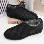 压格加绒保暖羽绒布爷爷鞋 老北京男棉鞋 复古老头传统洒鞋 橡胶软底