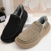 厚底超轻软弹黑色休闲布鞋 老北京男大棉长绒棉鞋 宽松圆头爸爸鞋 潮