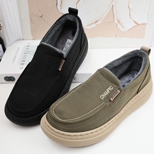 老北京布鞋男款轻软弹厚底秋冬薄绒休闲二棉鞋加绒保暖爸爸棉鞋潮