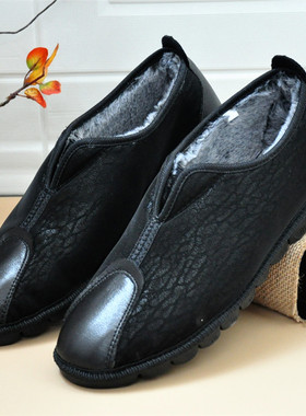 22老北京冬季男士加绒复古传统男棉鞋橡胶软底软面兔毛老头鞋舒适