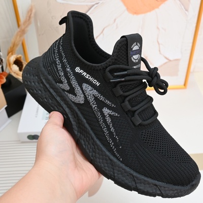 老北京男单鞋爆米花软底爸爸鞋飞织透气运动跑步鞋超轻便防滑舒适