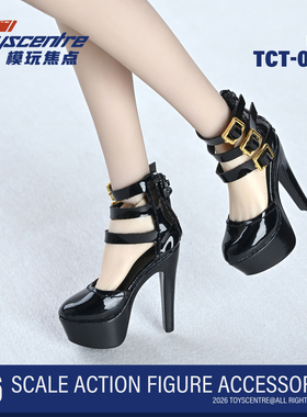 TCT-056女兵人1/6黑色漆皮凉鞋高跟鞋金属扣带玛丽珍鞋子配件模型