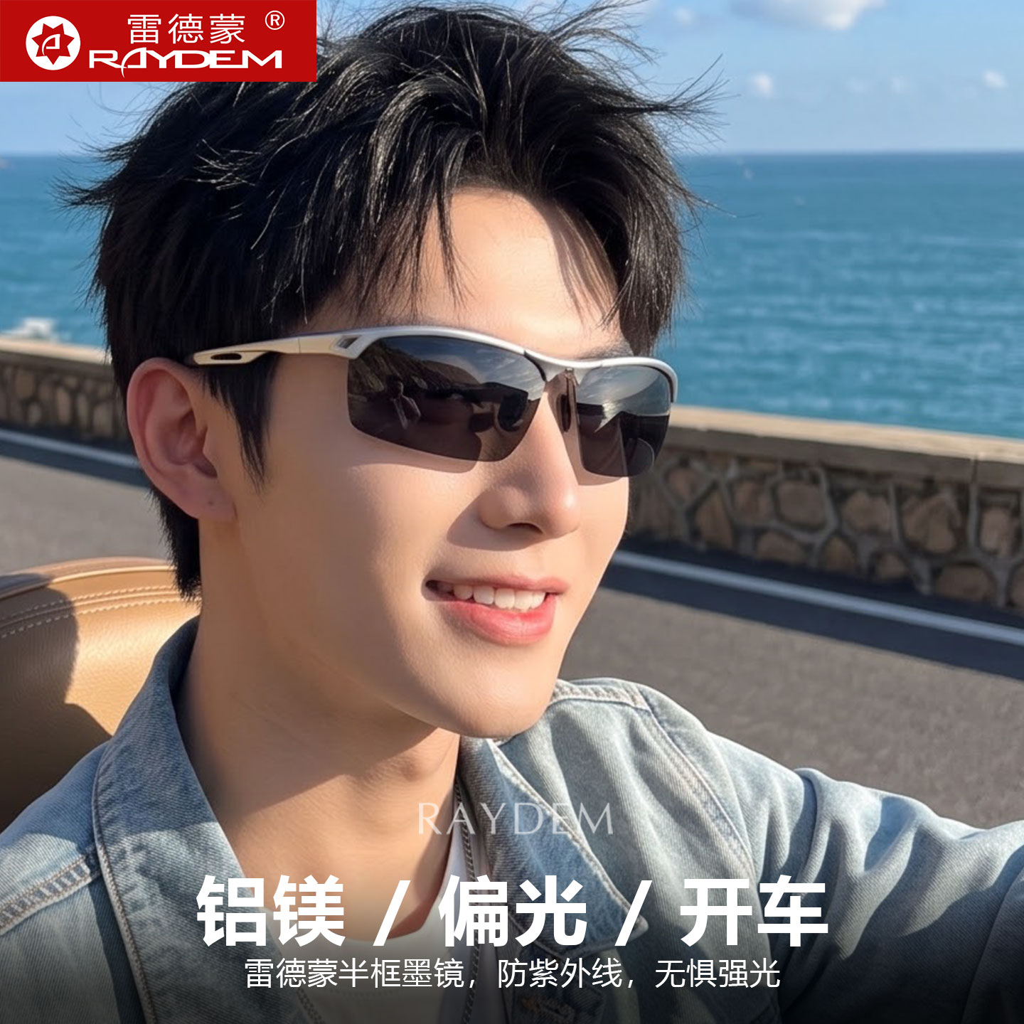 半框铝镁偏光太阳镜男士开车运动驾驶墨镜防紫外线高级感防晒眼镜
