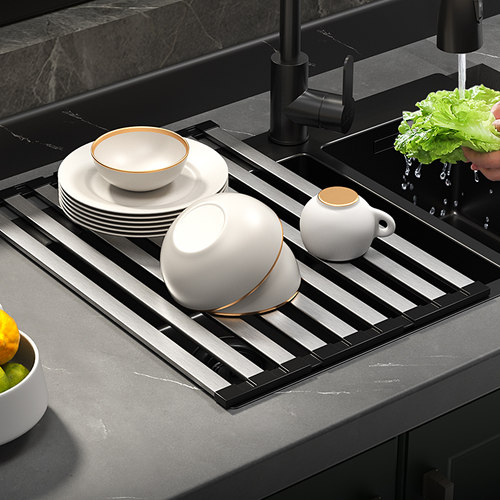 厨房304不锈钢水槽折叠沥水架