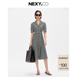 NEXY.CO/奈蔻商场同款2025年夏季新款格纹印花西装裙中长款连衣裙