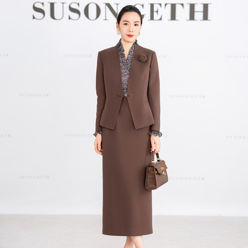 咖色毛呢套装裙女冬季新款