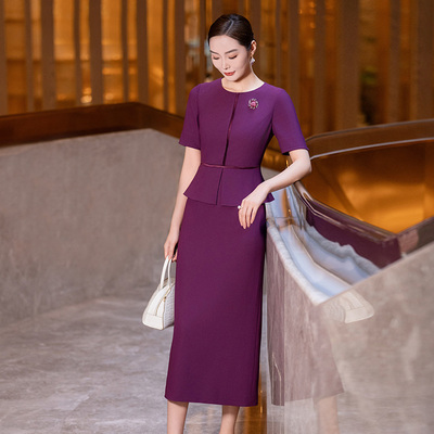 纯色商务优雅假两件连衣裙