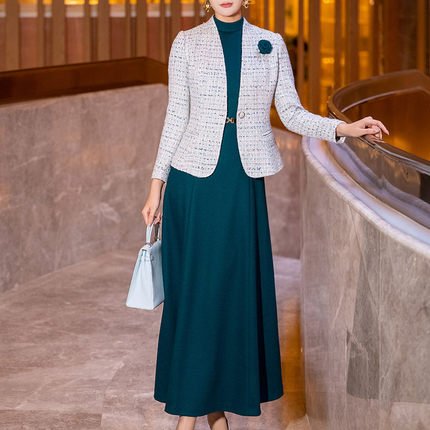 时尚小香风毛呢套装女秋冬2024新款洋气气质短款外套连衣裙两件套