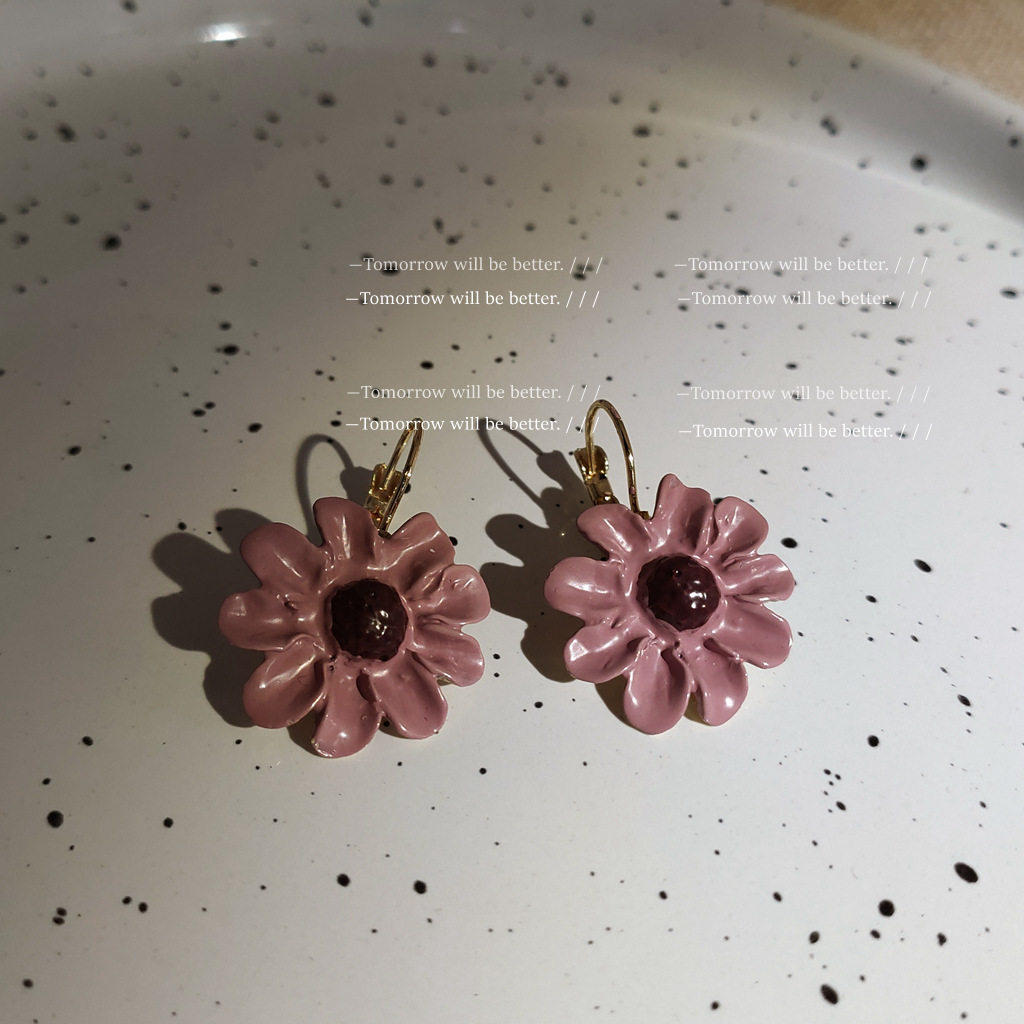 油画感~港风泫雅紫色花朵耳环女耳环