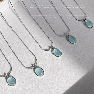 轻奢气质海宝蓝色项链女小众简约水滴形锁骨链ins时尚高级感颈链