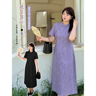 肥婆胖MM加肥大码 改良旗袍遮肚子气质妈妈日常连衣裙 高品质新中式