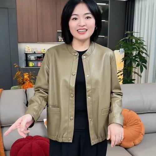 洋气圆领机车短春秋小个子皮夹克