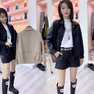 新款 皮衣外套女2024年秋季 小个子宽松显瘦百搭皮夹克 休闲短款 时尚