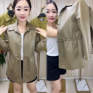 女装 洋气妈妈新中式 PU皮夹克上衣 大码 皮衣外套女春秋2025早秋新款