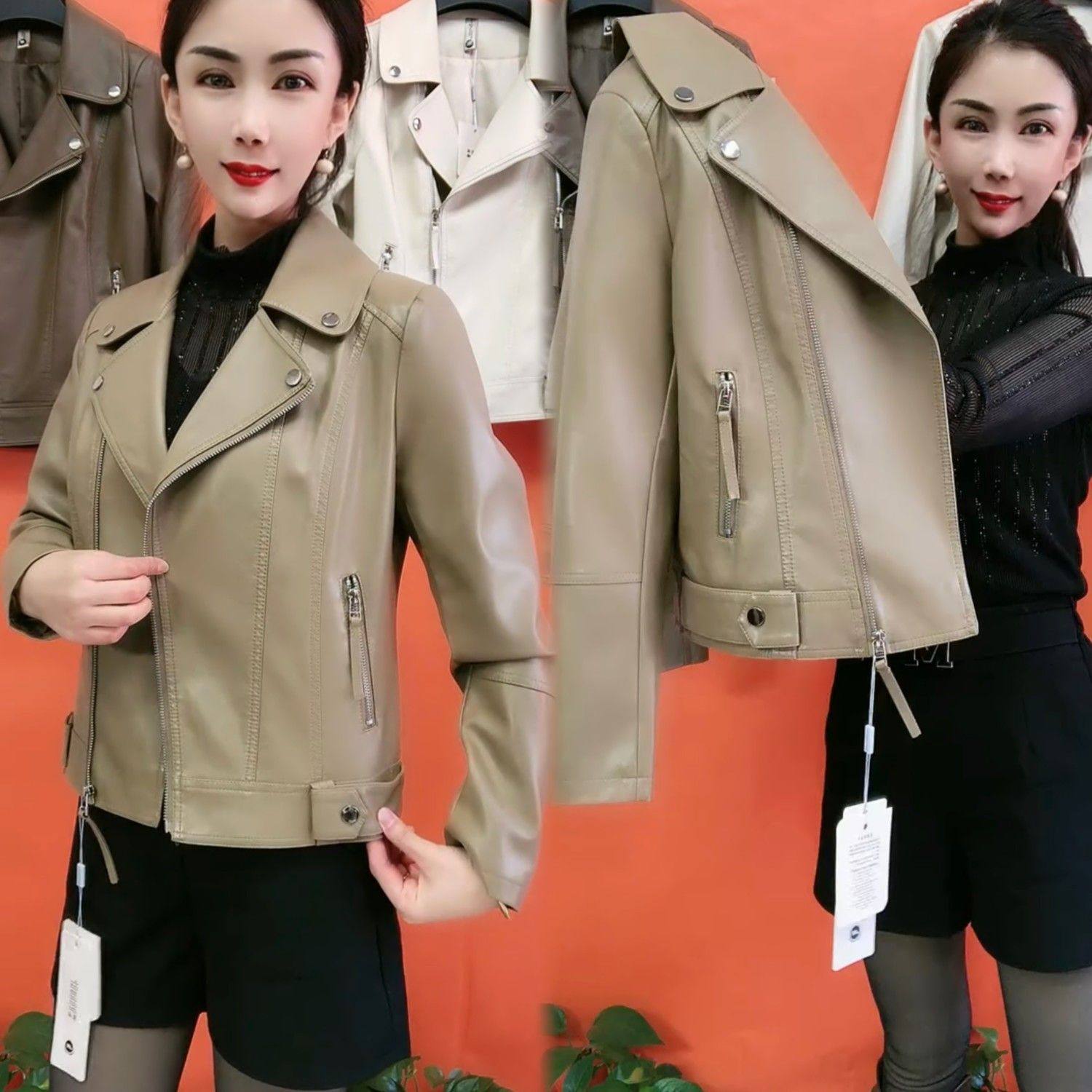 爆款洋气黑色修身机车皮夹克外套