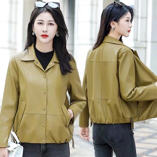 中老年女士皮衣时尚休闲妈妈春秋PU皮夹克宽松显瘦小个子女人外套