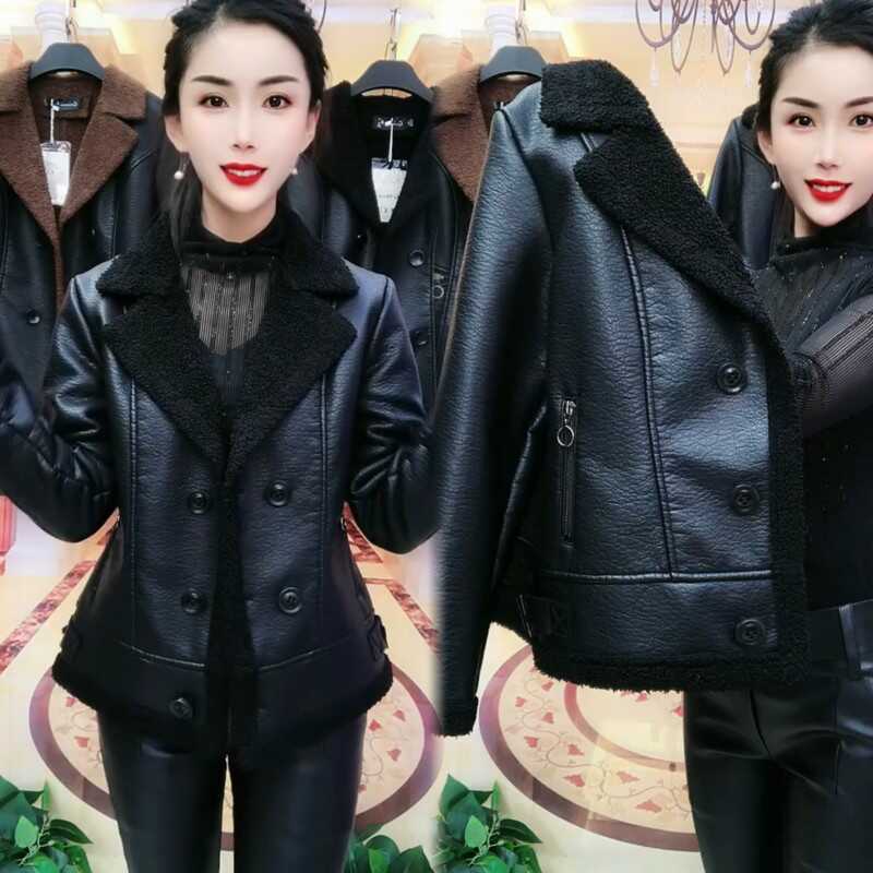 皮衣加绒加厚短皮衣气质西装夹克