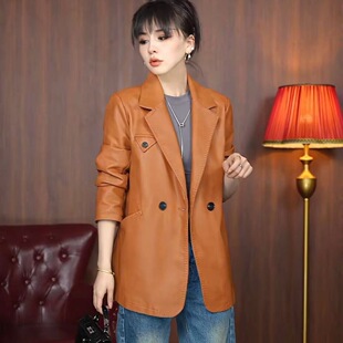 休闲洋气高级感机车夹克上衣 时尚 西装 黑色皮衣外套女2026春秋新款