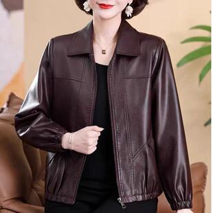 洋气PU皮上衣 时尚 2026新款 皮衣女外套妈妈春秋休闲夹克中老年女装