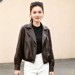 海宁皮衣女短款免洗软皮子修身皮夹克2026秋季西装领小个子外套女
