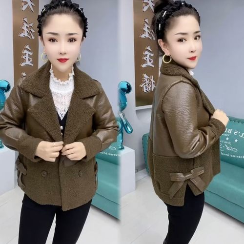 蝴蝶结两面穿保暖皮衣外套