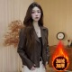 2025年新款 海宁春秋皮夹克 短款 皮衣外套女装 秋冬加绒机车休闲时尚