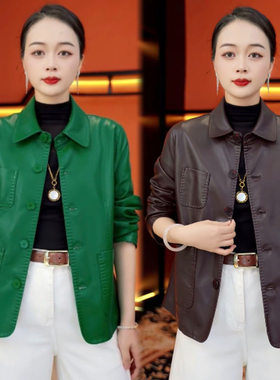 【单里衬】海宁短款皮衣女2026春秋季新品皮夹克翻领小个子短外套
