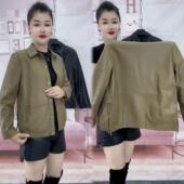 宽松时尚 中年妈妈大码 气质夹克上衣 皮衣外套女2025年春秋新款 短款