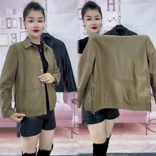宽松时尚 中年妈妈大码 气质夹克上衣 皮衣外套女2025年春秋新款 短款