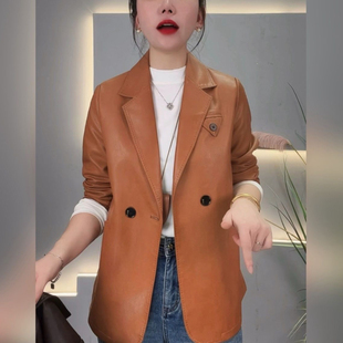 2026早春新款西装领宽松型皮衣女士高品质皮衣外套时尚百搭高休闲
