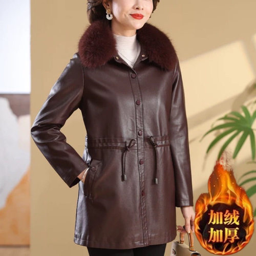 皮衣外套女皮大衣加绒加厚带毛领