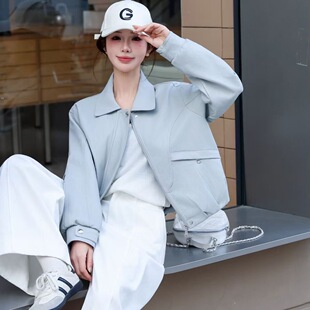 短款翻领皮衣2026春季薄款宽松网红百搭韩式复古皮夹克女装外套