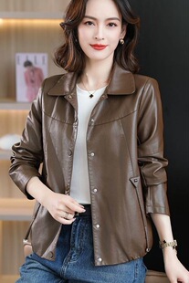 机车服夹克中老年上衣 短款 时尚 妈妈春秋蛋白PU皮衣外套女2025新款