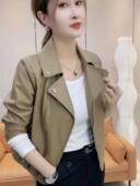 新款 哑光机车服PU夹克衫 西装 修身 外套潮 领收腰短款 皮衣女2025秋季
