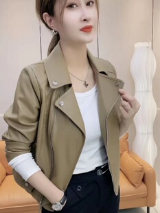 新款 哑光机车服PU夹克衫 西装 修身 外套潮 领收腰短款 皮衣女2025秋季