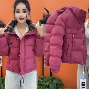 时尚格子彩色拼接短款羽绒服冬季2025新款鸭绒保暖小个子年轻外套