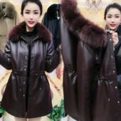 pu皮衣外套女2025年新款 中年加绒加厚夹克 时尚 洋气妈妈中长款 冬季