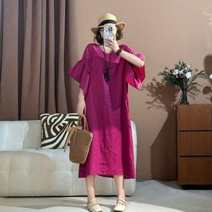 棉麻不透肉木耳短袖 舒适简约宽松纯色 前后两穿夏季 连衣裙百搭时尚